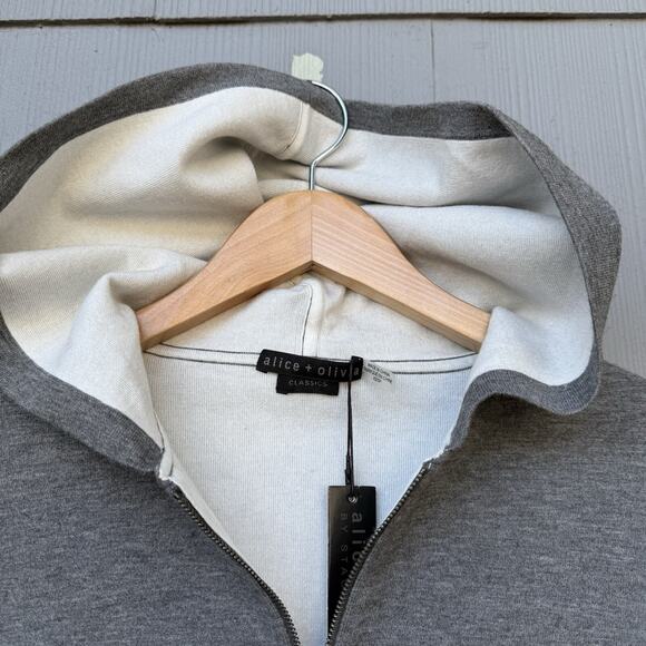 ALICE + OLIVIA Ruffled Jersey Full Zip Jersey Hoodie - Women's Size XS Gray NWT - Picture 10 of 16